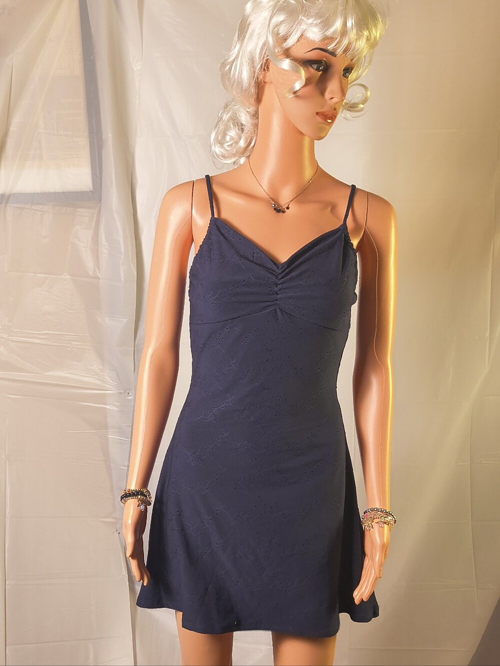 Windsor Obsessed Already Navy Eyelet A-Line Mini Dress NWT Size Large
